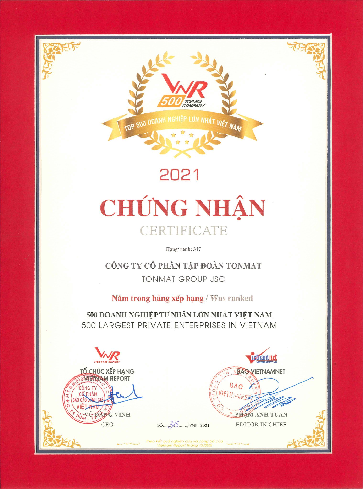 TMG-Chung nhan VNR500